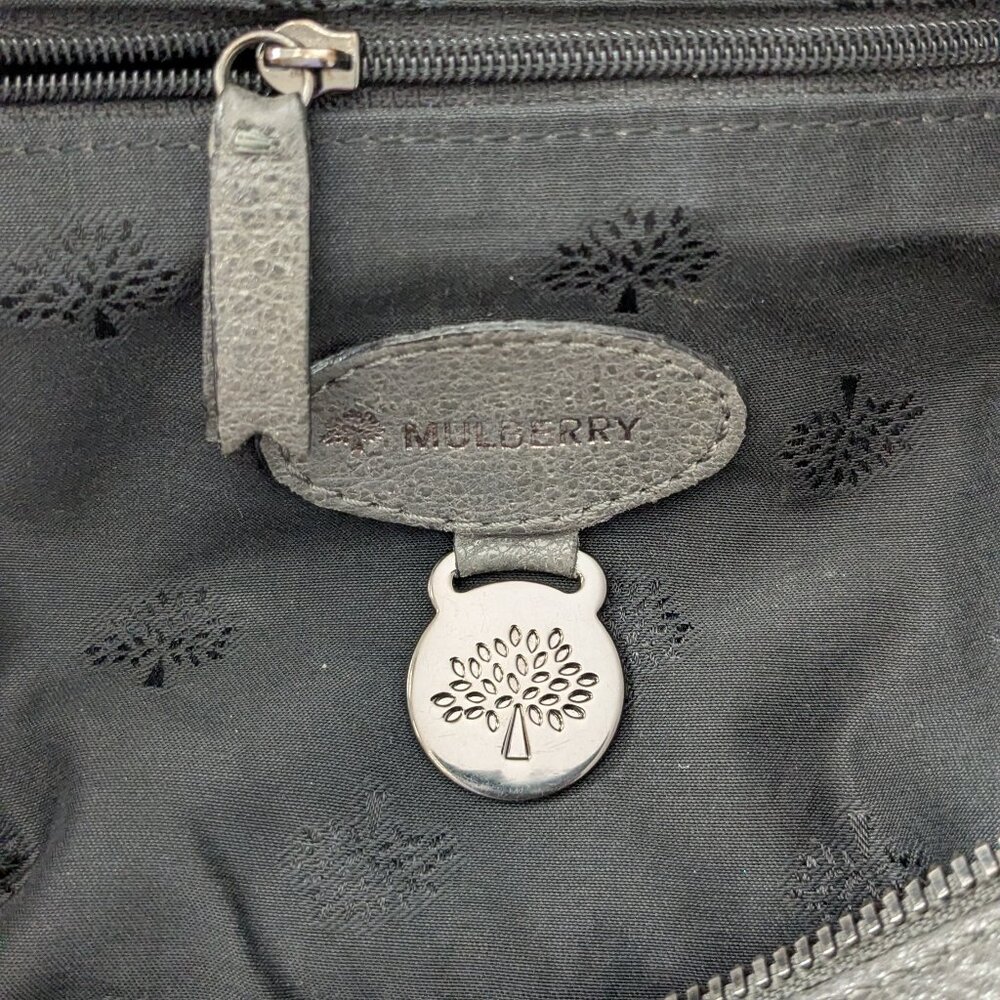 2000s Mulberry Gray Leather Large 2-Way Bag Shoulder Bag Top Handle Bag - Picture 14 of 16